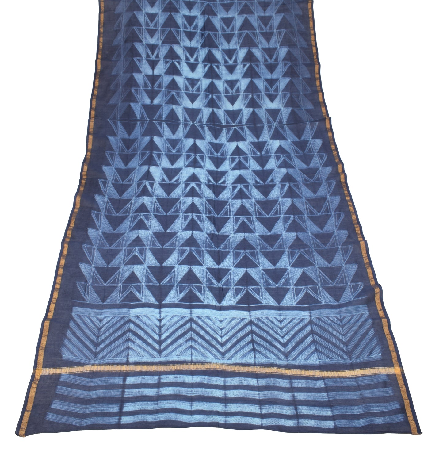 Sushila Vintage Shibori Pure Cotton Silk Dupatta Hand-Dyed Batik Blue Long Stole