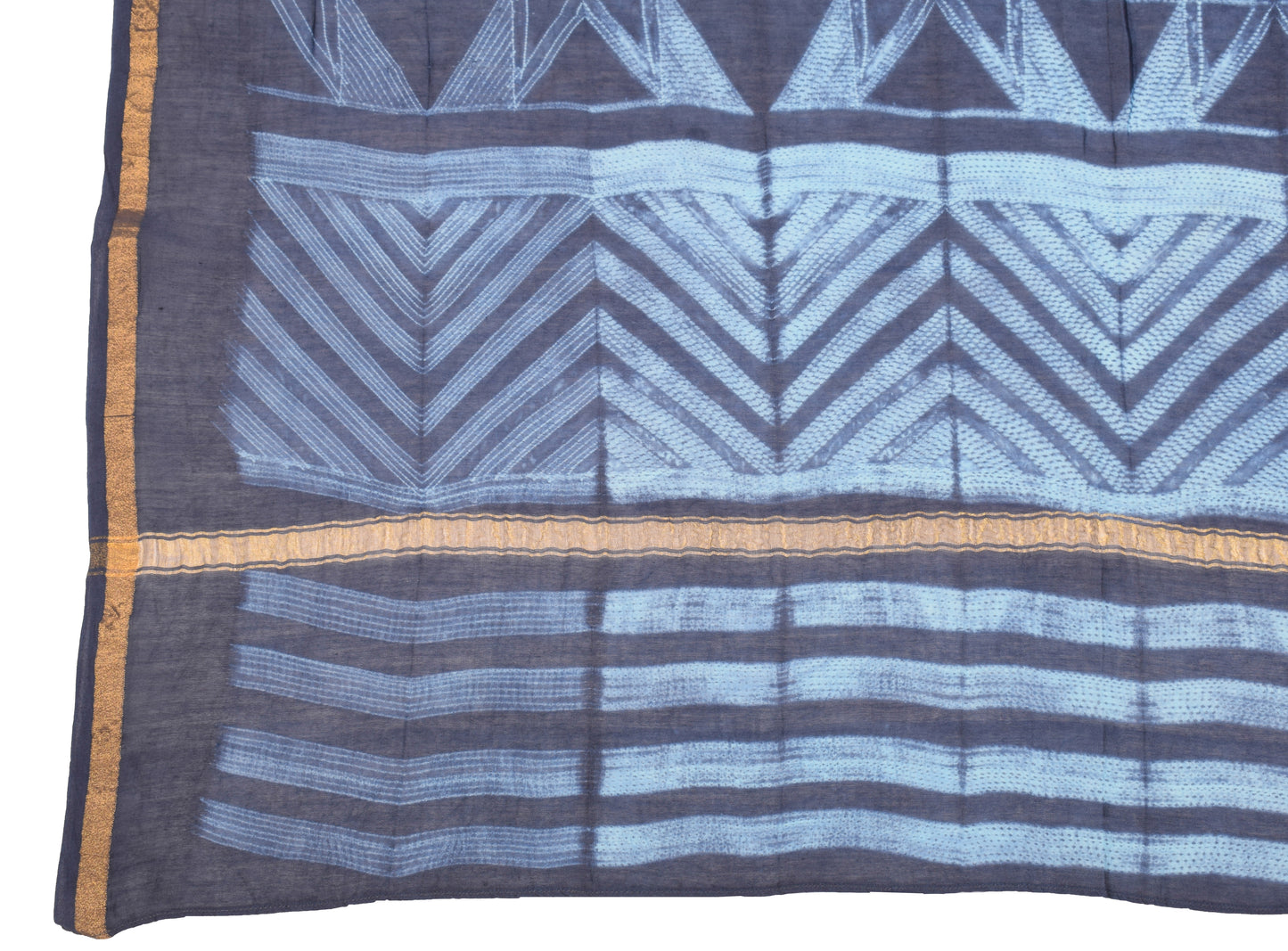 Sushila Vintage Shibori Pure Cotton Silk Dupatta Hand-Dyed Batik Blue Long Stole