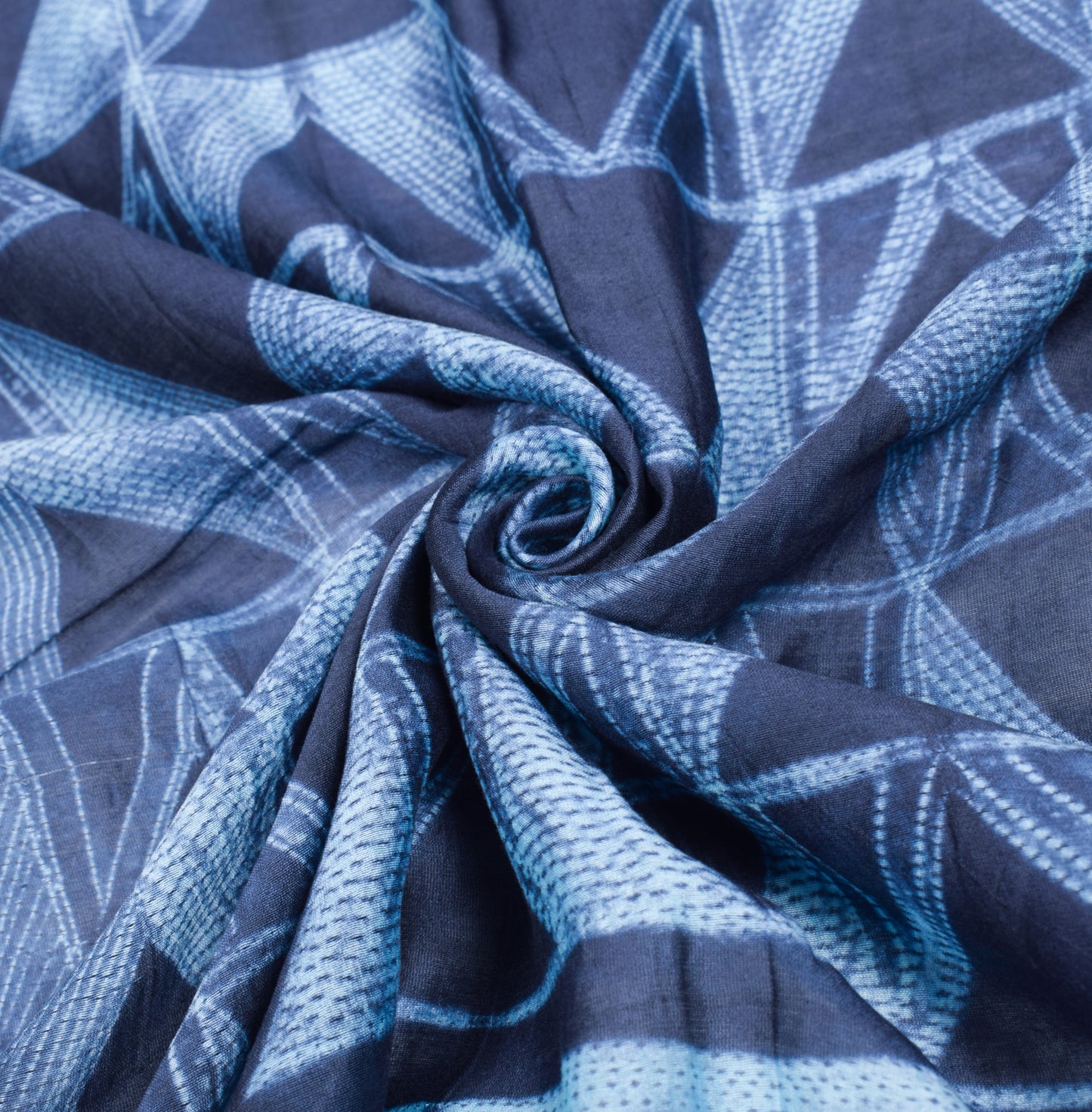 Sushila Vintage Shibori Pure Cotton Silk Dupatta Hand-Dyed Batik Blue Long Stole