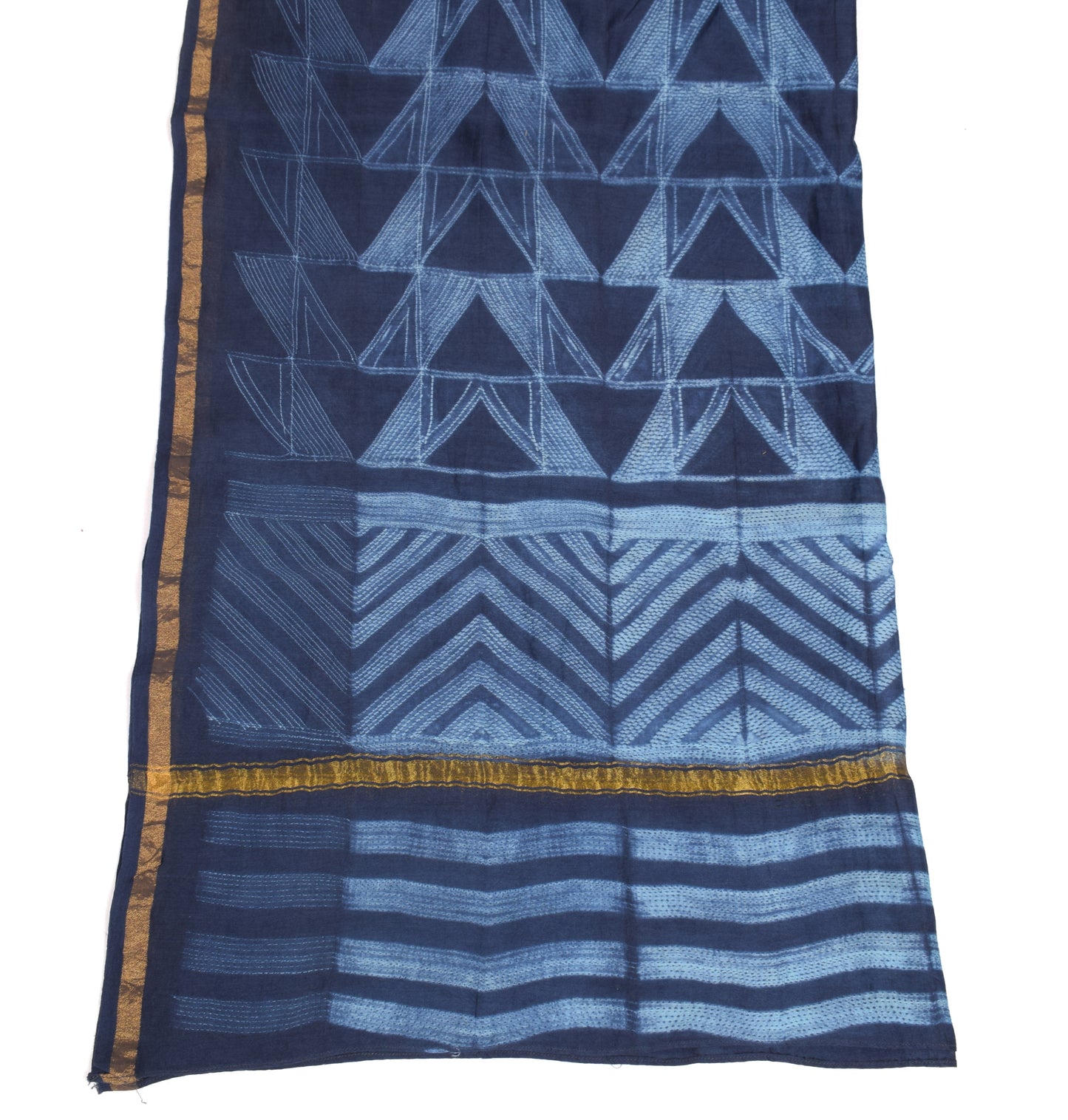 Sushila Vintage Shibori Pure Cotton Silk Dupatta Hand-Dyed Batik Blue Long Stole