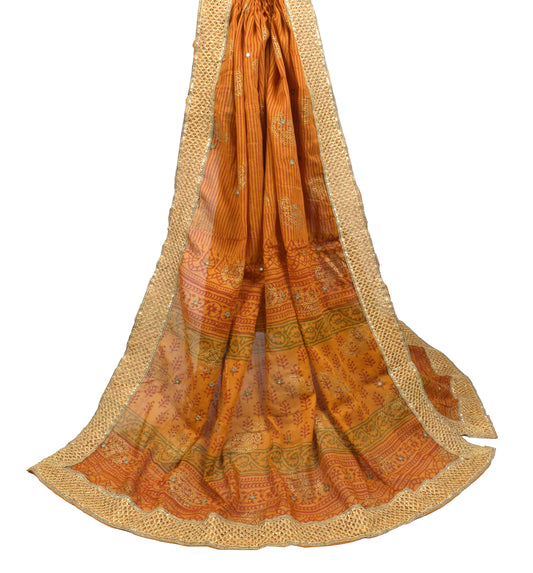 Sushila Vintage Hand Block Printed Dupatta Mustard Pure Cotton Long Stole