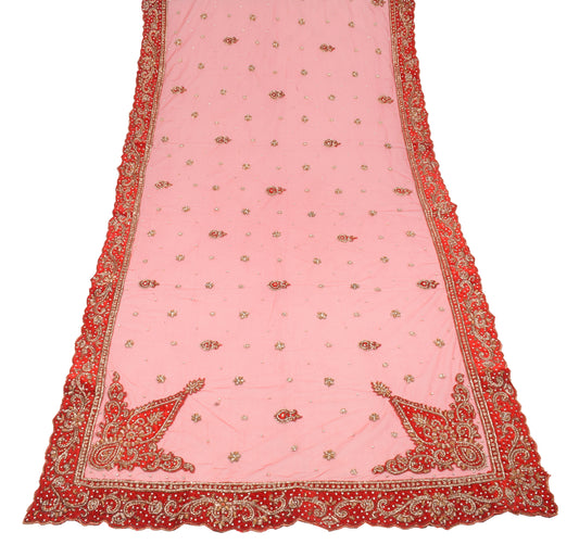 Sushila Vintage Red Heavy Dupatta Velvet Border Zardozi Net Cutwork Long Stole