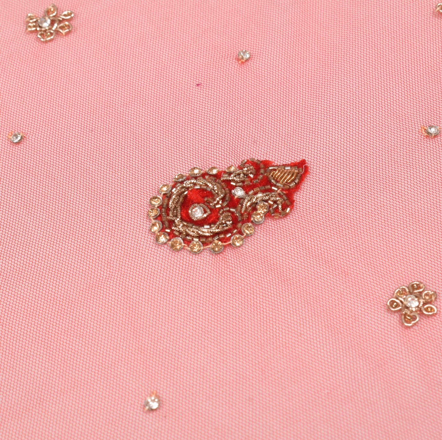 Sushila Vintage Red Heavy Dupatta Velvet Border Zardozi Net Cutwork Long Stole