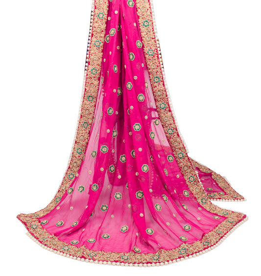 Sushila Vintage Magenta Heavy Dupatta Floral Zardozi Work Pure Georgette Long Stole