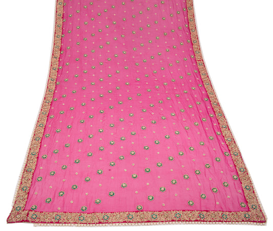 Sushila Vintage Magenta Heavy Dupatta Floral Zardozi Work Pure Georgette Long Stole