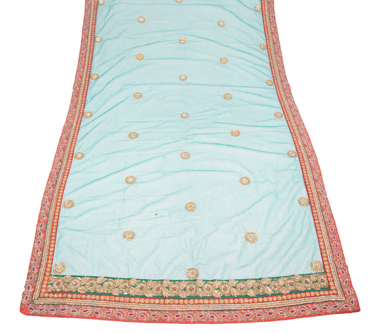 Sushila Vintage Polki Kundan Embroidery Dupatta Teal Net Wedding HEAVY LongStole