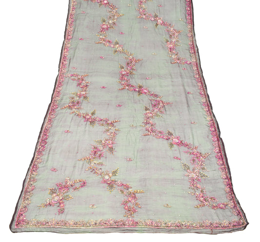 Sushila Vintage Green Tie-dye Dupatta Pure Chiffon Floral Hand Beaded Long Stole (Copy)