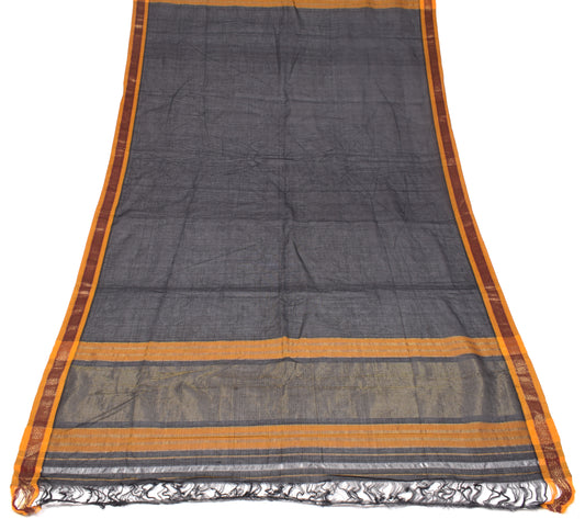 Sushila Vintage Black Chettinad Dupatta Pure Cotton Stripes Zari Woven Long Stole