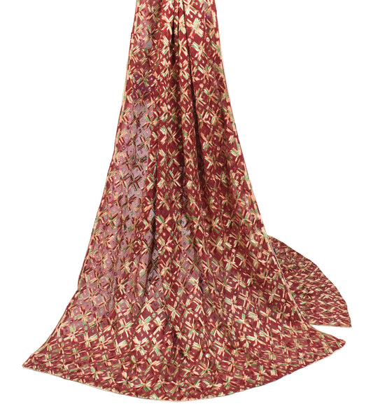 Sushila Vintage Bagh Phulkari Dupatta Art Chiffon Maroon Embroidered Long Stole
