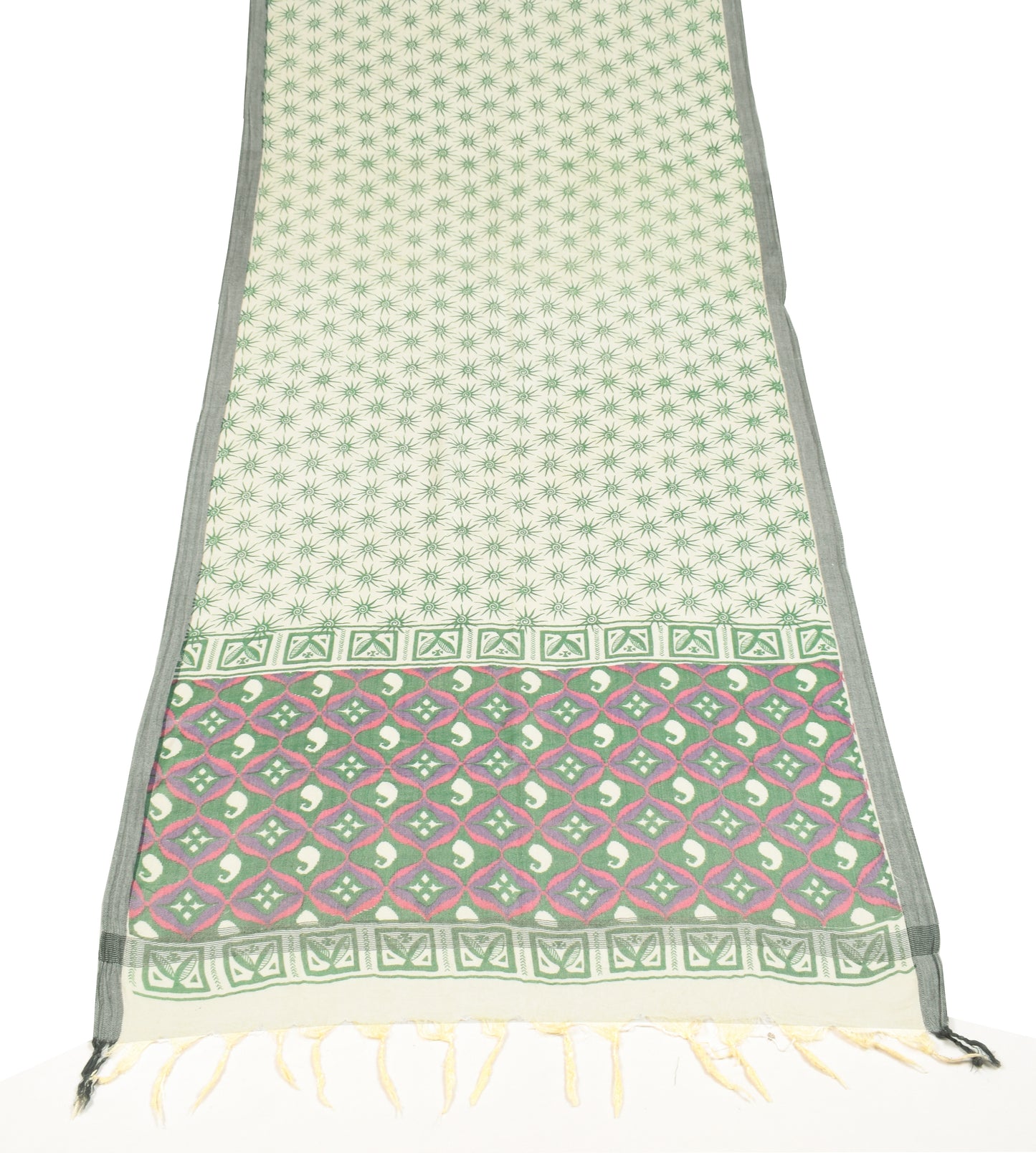 Sushila Vintage Pure Woolen Dupatta Cream Floral Printed Soft Long Stole