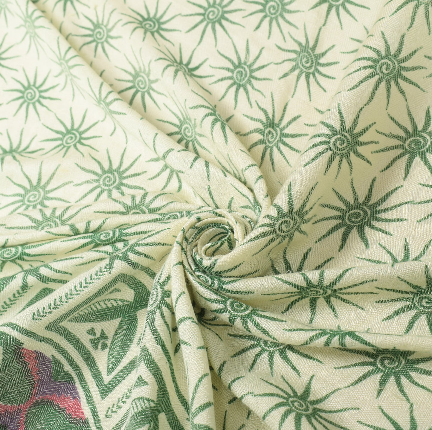 Sushila Vintage Pure Woolen Dupatta Cream Floral Printed Soft Long Stole