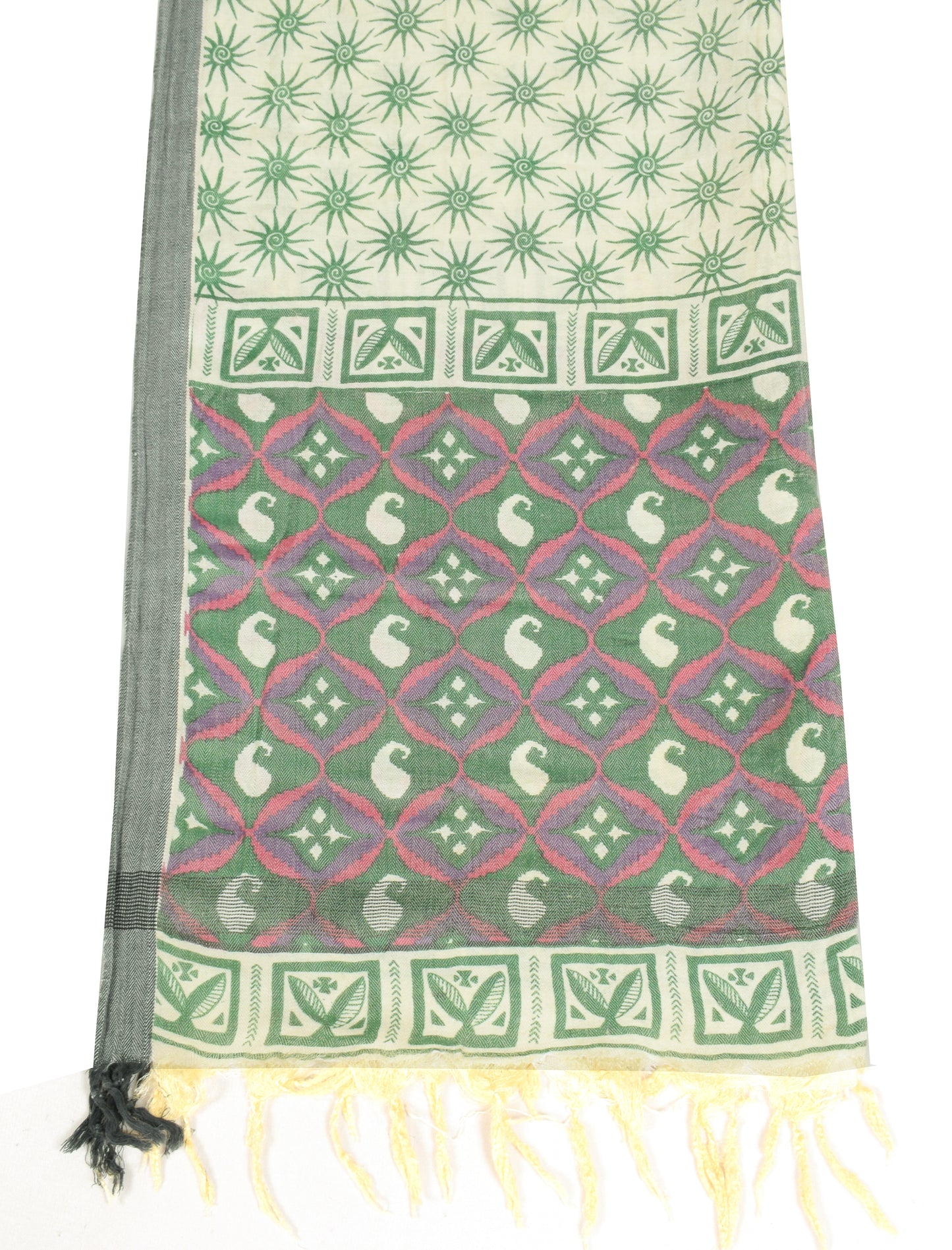 Sushila Vintage Pure Woolen Dupatta Cream Floral Printed Soft Long Stole