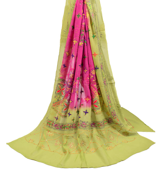 Sushila Vintage Magenta Green Dupatta Pure Georgette Hand Embroidered Long Stole