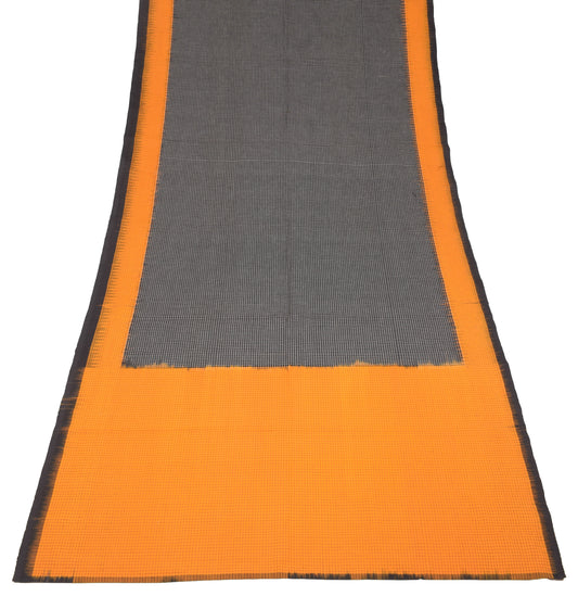 Sushila Vintage Pure Cotton Handloom Dupatta Black Yellow Checks Woven Long Stole