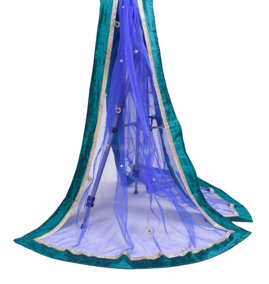 Sushila Vintage Blue Net Mesh Dupatta Stone Work Wedding Wear Long Stole