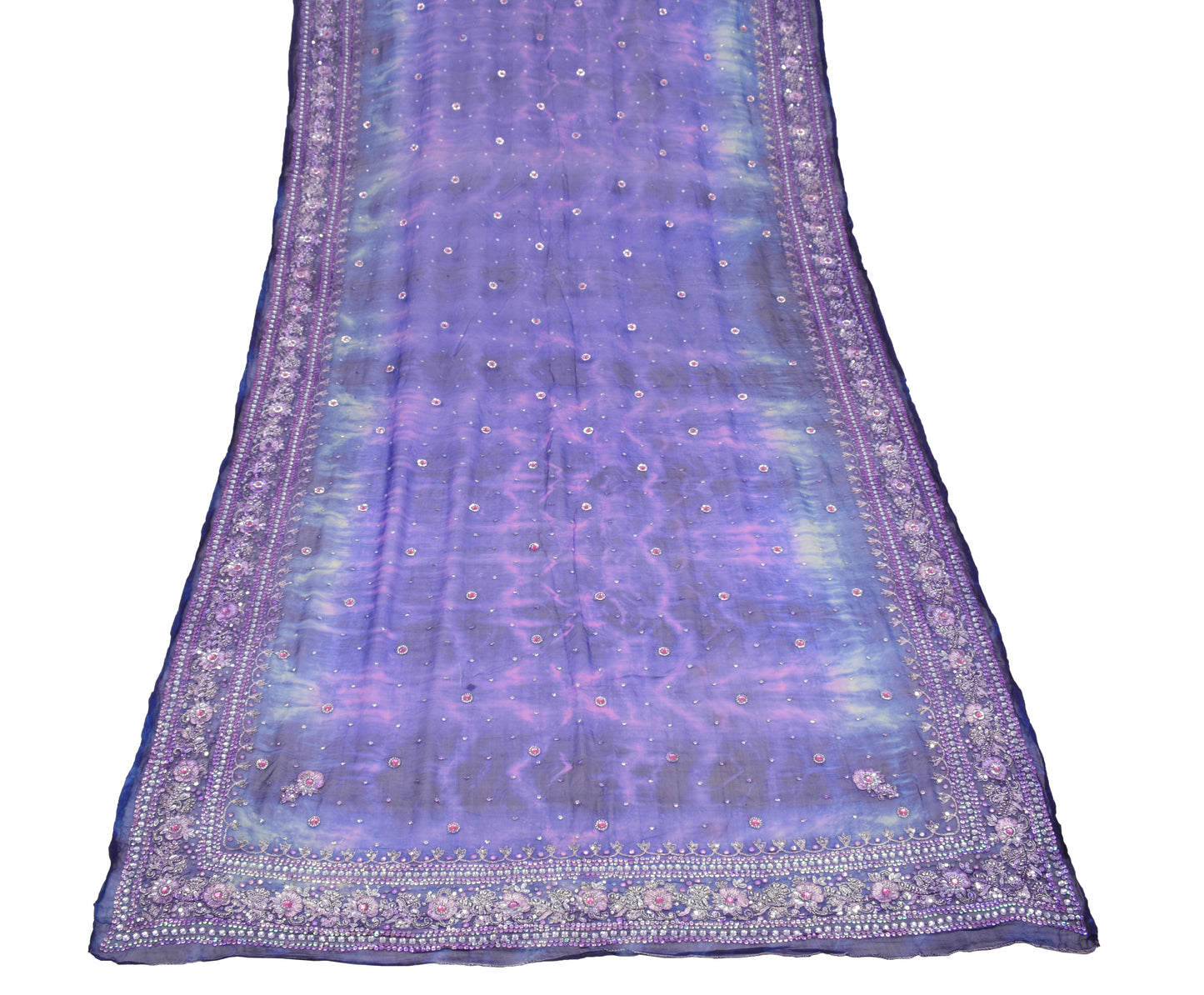 Sushila Vintage Tie-Dye Blue Dupatta Pure Chiffon Hand Beaded Long Stole