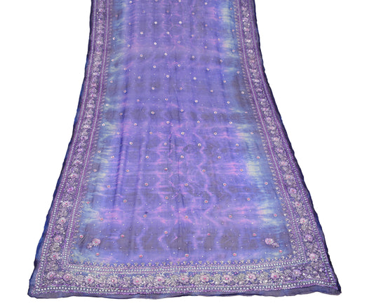 Sushila Vintage Tie-Dye Blue Dupatta Pure Chiffon Hand Beaded Long Stole