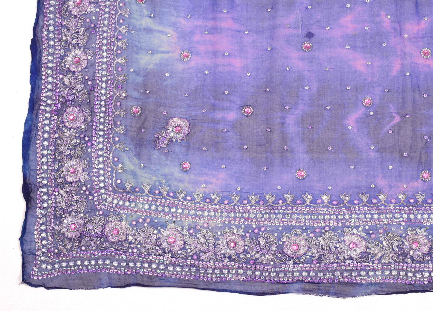 Sushila Vintage Tie-Dye Blue Dupatta Pure Chiffon Hand Beaded Long Stole