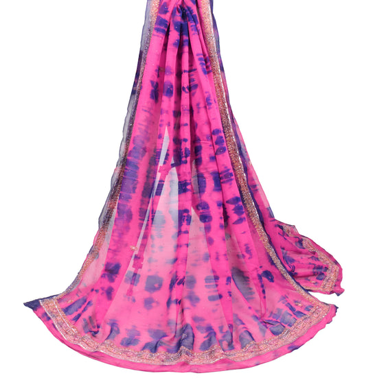 Sushila Vintage Magenta Dupatta Pure Georgette Tie-Dye & Hand Embroidered Long Stole