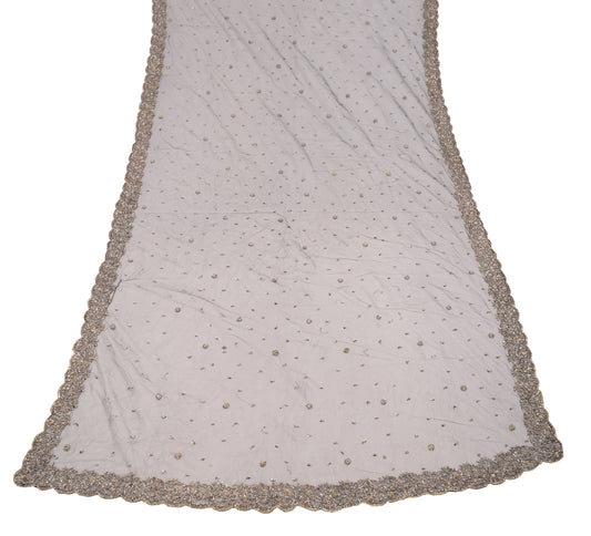 Sushila Vintage Black Net Mesh Dupatta Zardozi Work Cutwork Long Stole