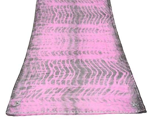 Sushila Vintage Pink Black Tie-Dye Dupatta Pure Chiffon Beads Embellish Long Stole