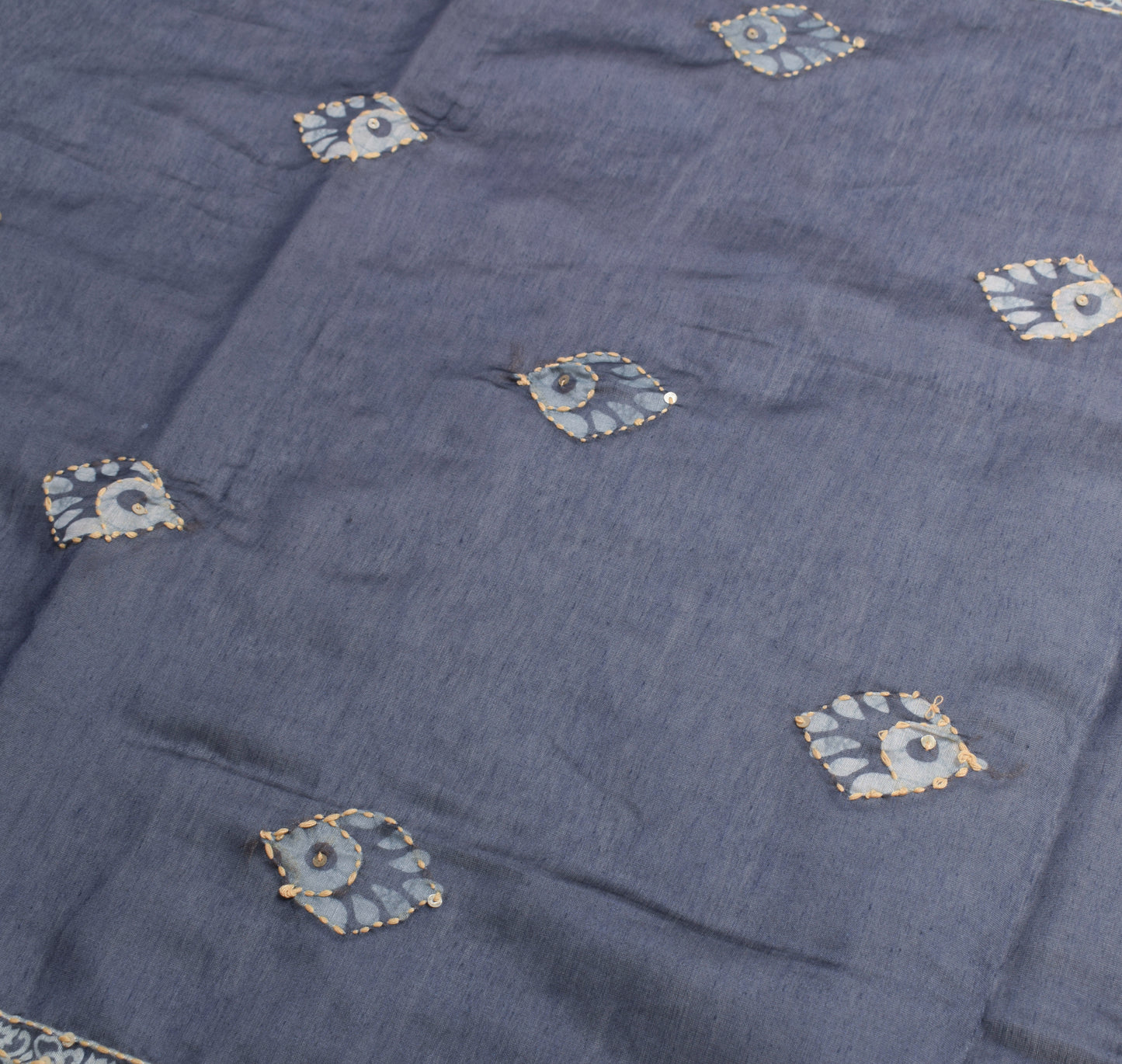 Sushila Vintage Dark Gray Dupatta Art Cotton Silk Kantha Work Long Stole