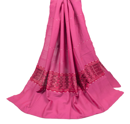 Sushila Vintage Magenta Dupatta Pure Cotton Hand Woven Ikat Long Stole