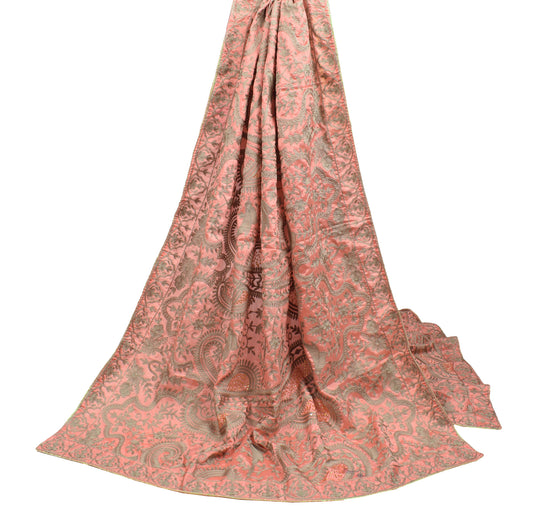 Sushila Vintage Pink Dupatta Paisley Embroidered Art Silk Long Stole Wrap
