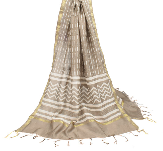 Sushila Vintage White Dupatta Pure Cotton Silk Hand Block Kantha Work Long Stole
