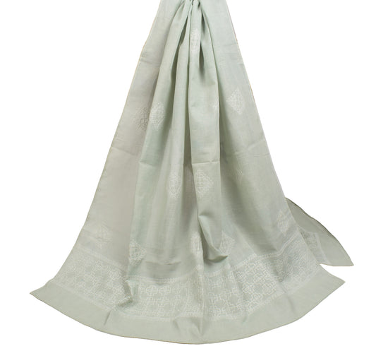 Sushila Vintage Saga Green Dupatta Pure Cotton Lucknowi Chikankari Long Stole