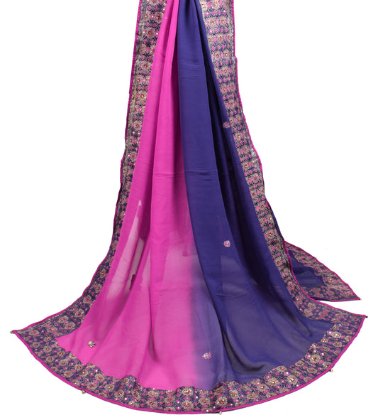 Sushila Vintage Magenta Blue Dupatta Pure Georgette Hand Embroidered Long Stole