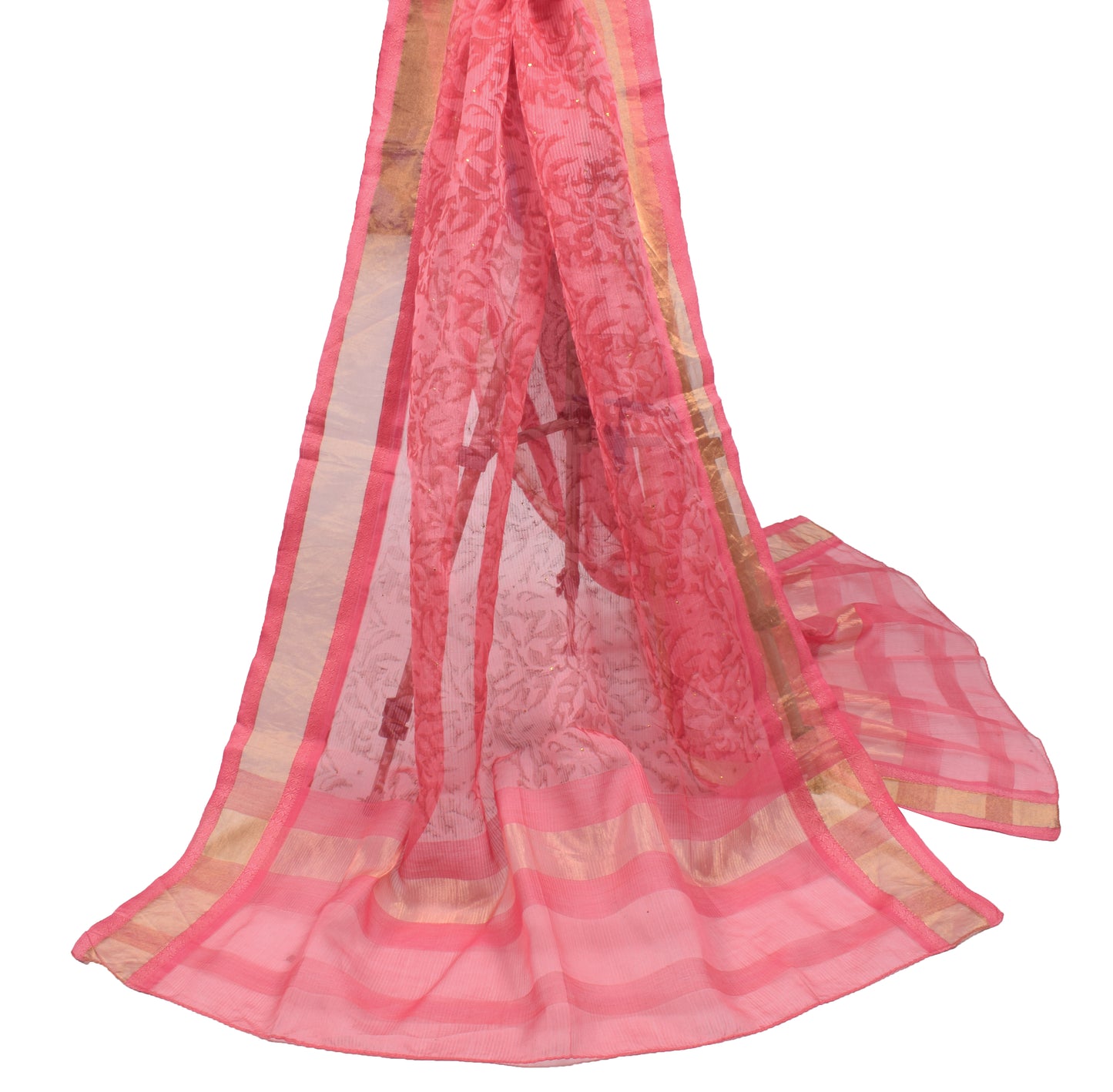 Sushila Vintage Pink Hand Block Dupatta Pure Cotton Silk Mukesh Work BRANDED Long Stole