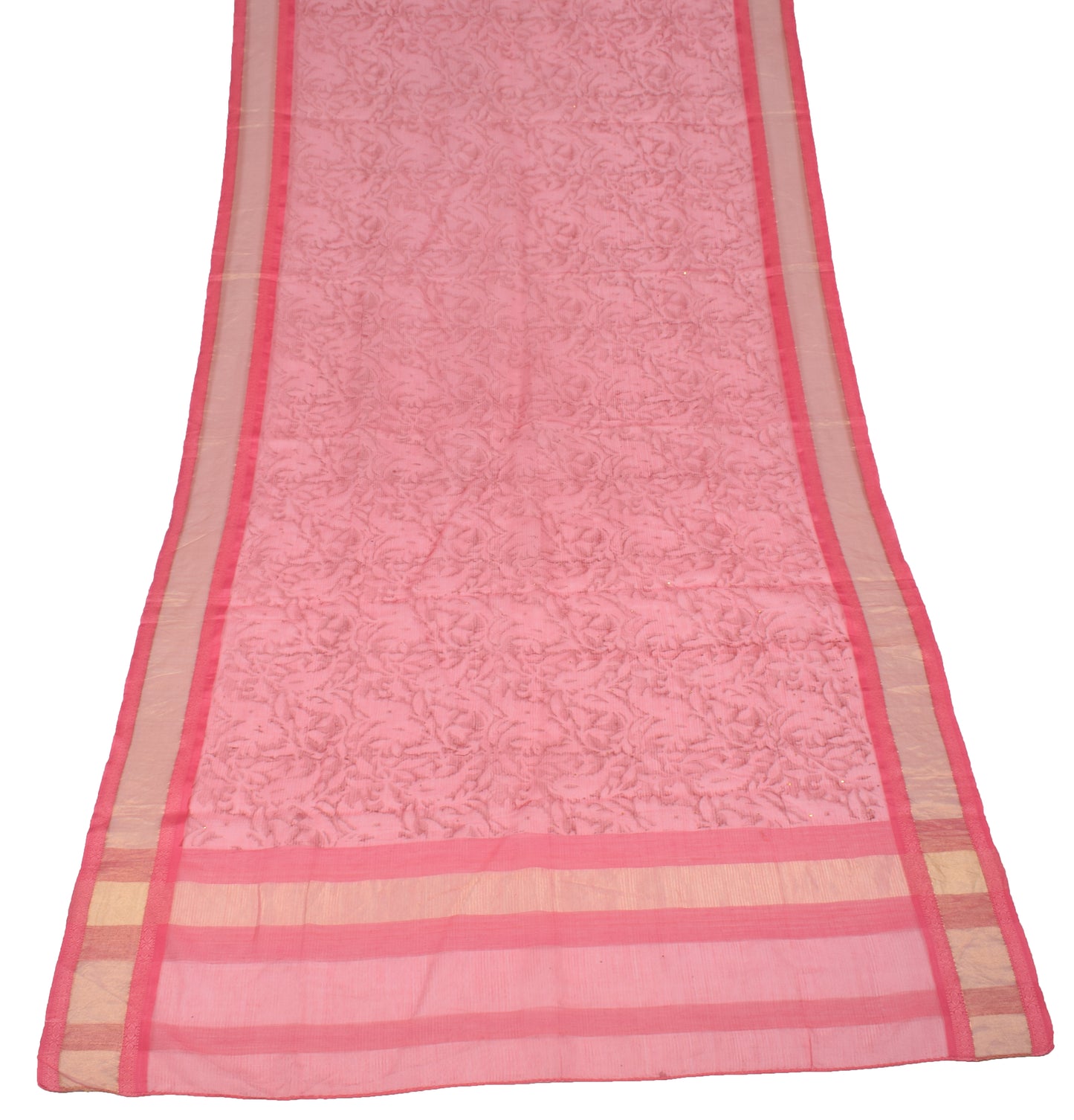 Sushila Vintage Pink Hand Block Dupatta Pure Cotton Silk Mukesh Work BRANDED Long Stole