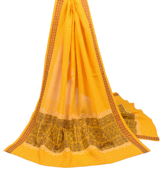 Sushila Vintage Yellow Handloom Dupatta Pure Cotton Traditional Long Stole