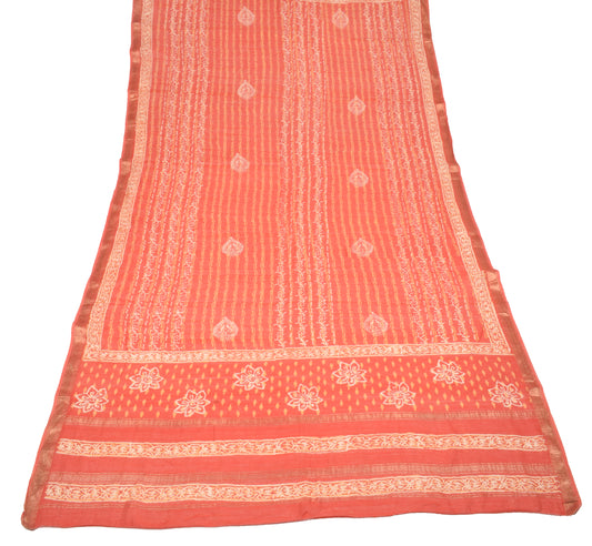Sushila Vintage Orange Hand Block Dupatta Pure Cotton Silk Soft Long Stole