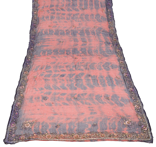 Sushila Vintage Tie-Dye Rust Dupatta Pure Chiffon Hand Beaded Long Stole