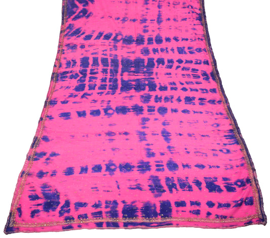 Sushila Vintage Tie-Dye Magenta Dupatta Pure Chiffon Hand Embroidered Long Stole