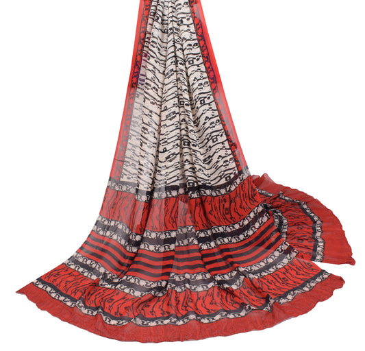 Sushila Vintage Off White Dupatta Pure Georgette Hand Block Print Long Stole
