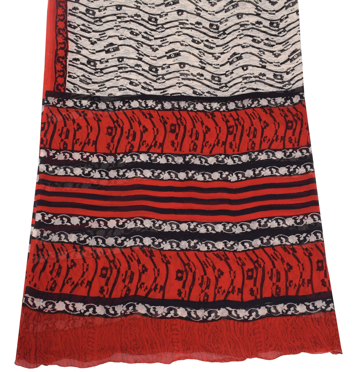 Sushila Vintage Off White Dupatta Pure Georgette Hand Block Print Long Stole