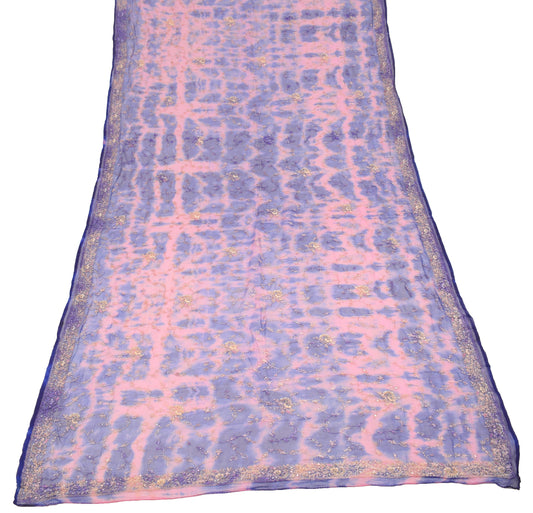 Sushila Vintage Pink Blue Zardozi Work Dupatta Tie-Dye Pure Chiffon Long Stole