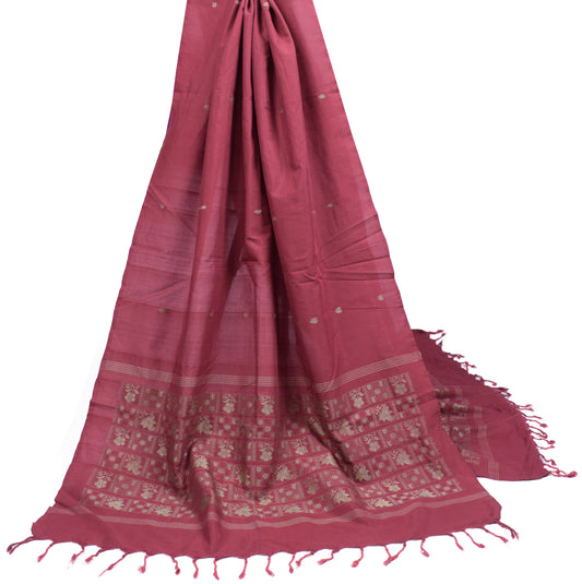Sushila Vintage Maroon Dupatta Pure Cotton Hand Woven Floral Long Stole