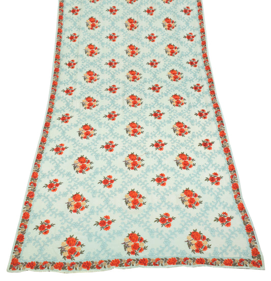 Sushila Vintage Light Aqua Dupatta Pure Chiffon Floral Embroidered Long Stole