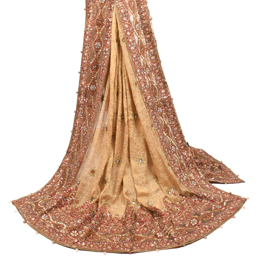Sushila Vintage Beige Heavy Dupatta Sequins Embellish Pure Silk Long Stole