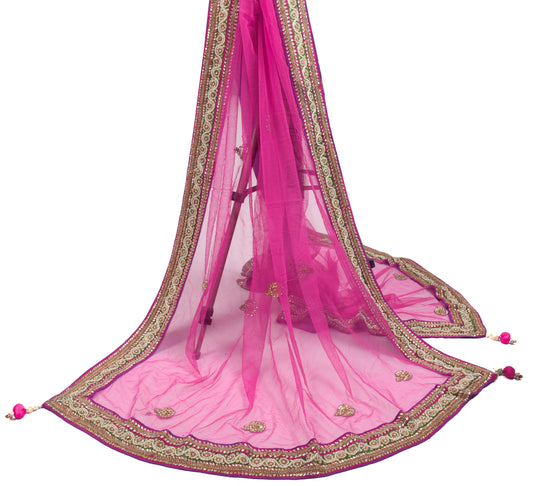 Sushila Vintage Polki Kundan Work Dupatta Magenta Net HEAVY Long Stole