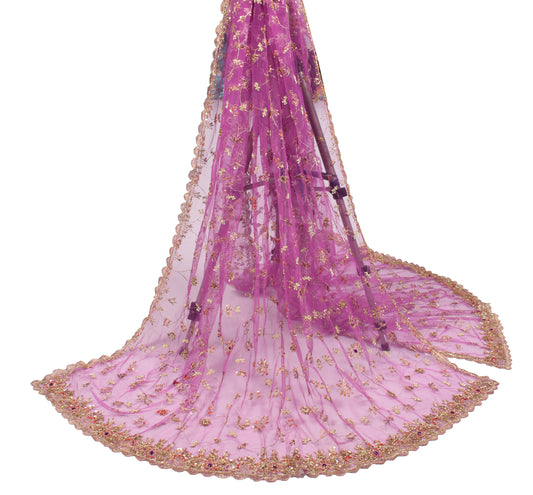 Sushila Vintage Purple Heavy Dupatta Hand Beaded Zardozi Net Long Stole