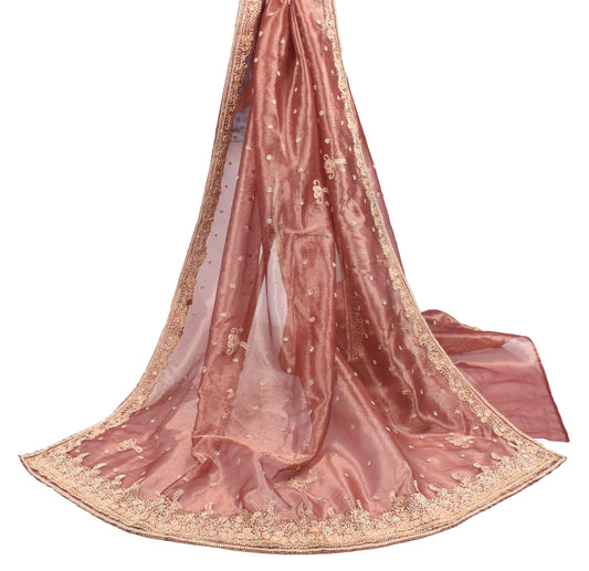 Sushila Vintage Maroon Heavy Dupatta Hand Beaded Zardozi Art Tissue Long Stole