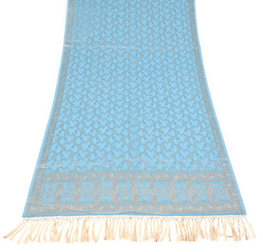 Sushila Vintage Aqua Blue Dupatta Art Cotton Silk Resham Woven Floral Long Stole