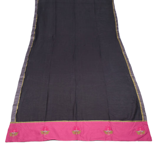 Sushila Vintage Pure Cotton Silk Dupatta Patch Work Black Long Stole
