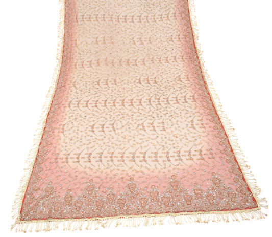 Sushila Vintage Beige Net Heavy Dupatta Hand Beaded Zardozi Long Stole