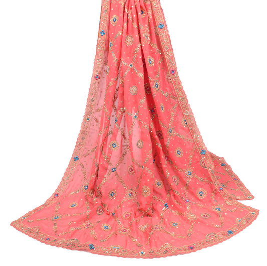 Sushila Vintage Gajri Pink Heavy Dupatta Art Georgette Zardozi Work Long Stole